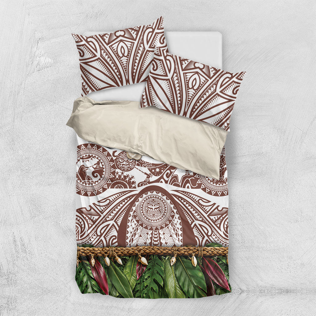Polynesia Maui Umber Tattoo Inspired Bedding Set Tropical Leaf Skirt Costume DT05 US Twin 172cm x 218cm Brown - Polynesian Pride