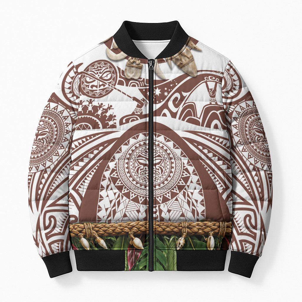 Polynesia Maui Umber Tattoo Inspired Bomber Puffer Jacket Tropical Leaf Skirt Costume DT05 Unisex Brown - Polynesian Pride