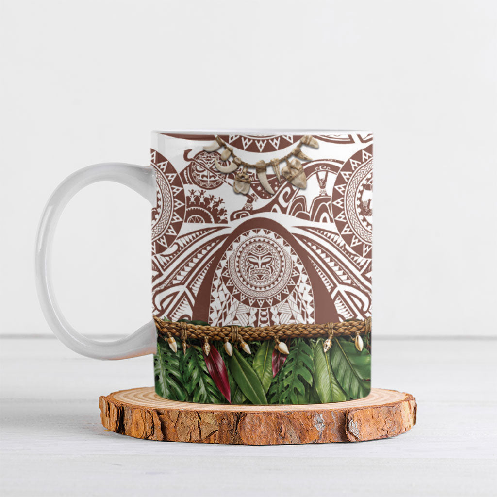 Polynesia Maui Umber Tattoo Inspired Ceramic Mug Tropical Leaf Skirt Costume DT05 Brown - Polynesian Pride