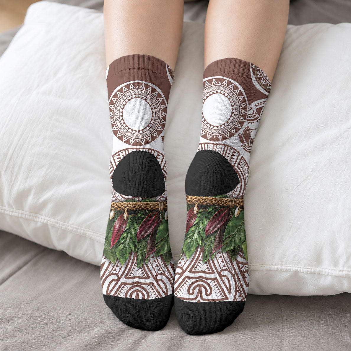 Polynesia Maui Umber Tattoo Inspired Crew Socks Tropical Leaf Skirt Costume DT05 - Polynesian Pride
