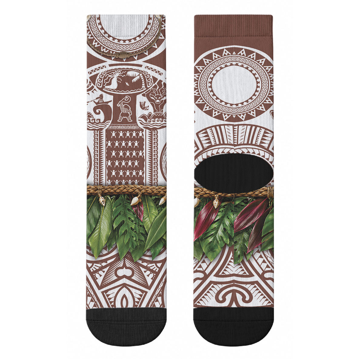 Polynesia Maui Umber Tattoo Inspired Crew Socks Tropical Leaf Skirt Costume DT05 - Polynesian Pride