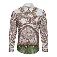 Polynesia Maui Umber Tattoo Inspired Long Sleeve Button Shirt Tropical Leaf Skirt Costume DT05 Unisex Brown - Polynesian Pride