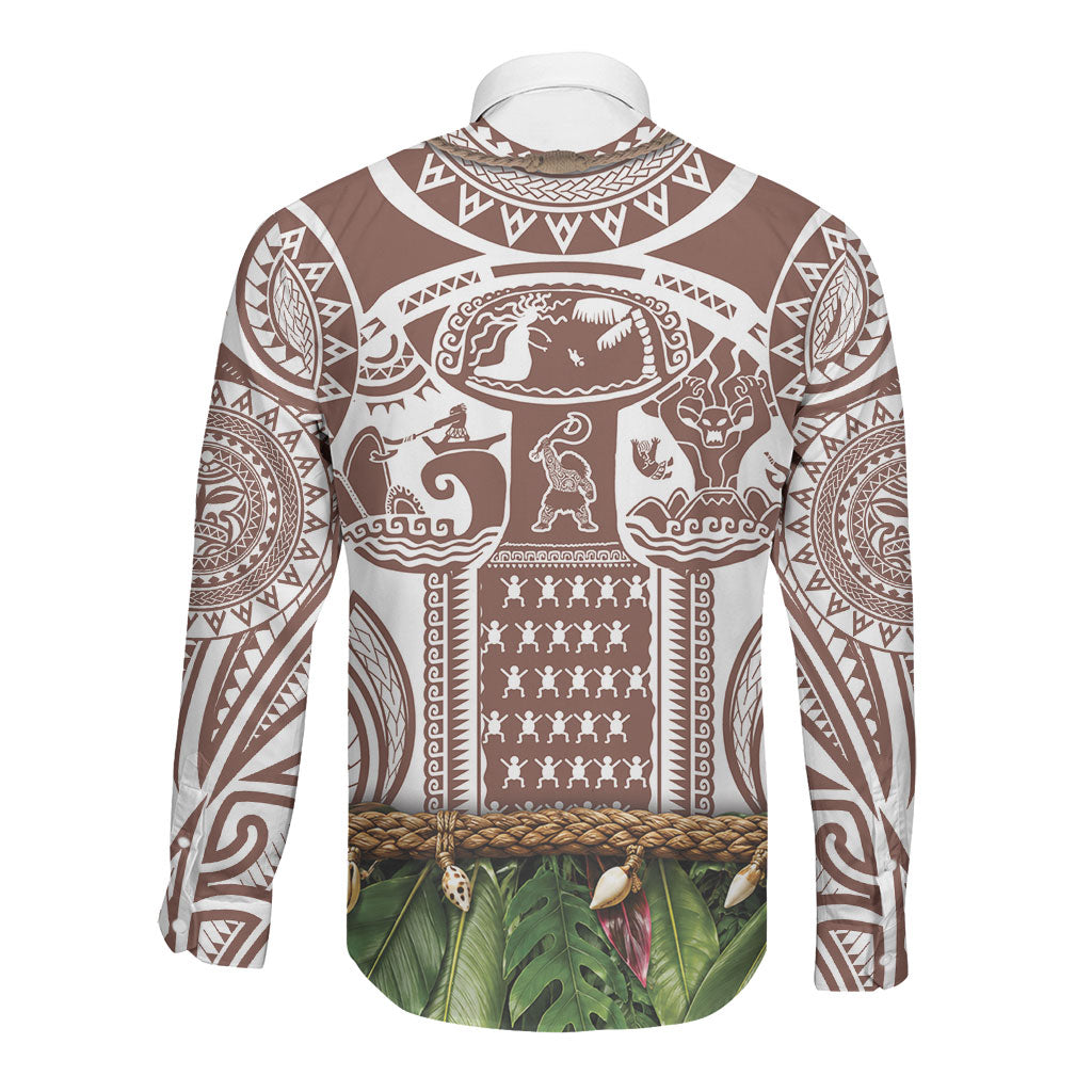 Polynesia Maui Umber Tattoo Inspired Long Sleeve Button Shirt Tropical Leaf Skirt Costume DT05 - Polynesian Pride