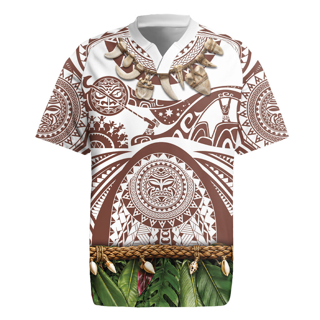 Polynesia Maui Umber Tattoo Inspired Rugby Jersey Tropical Leaf Skirt Costume DT05 Brown - Polynesian Pride
