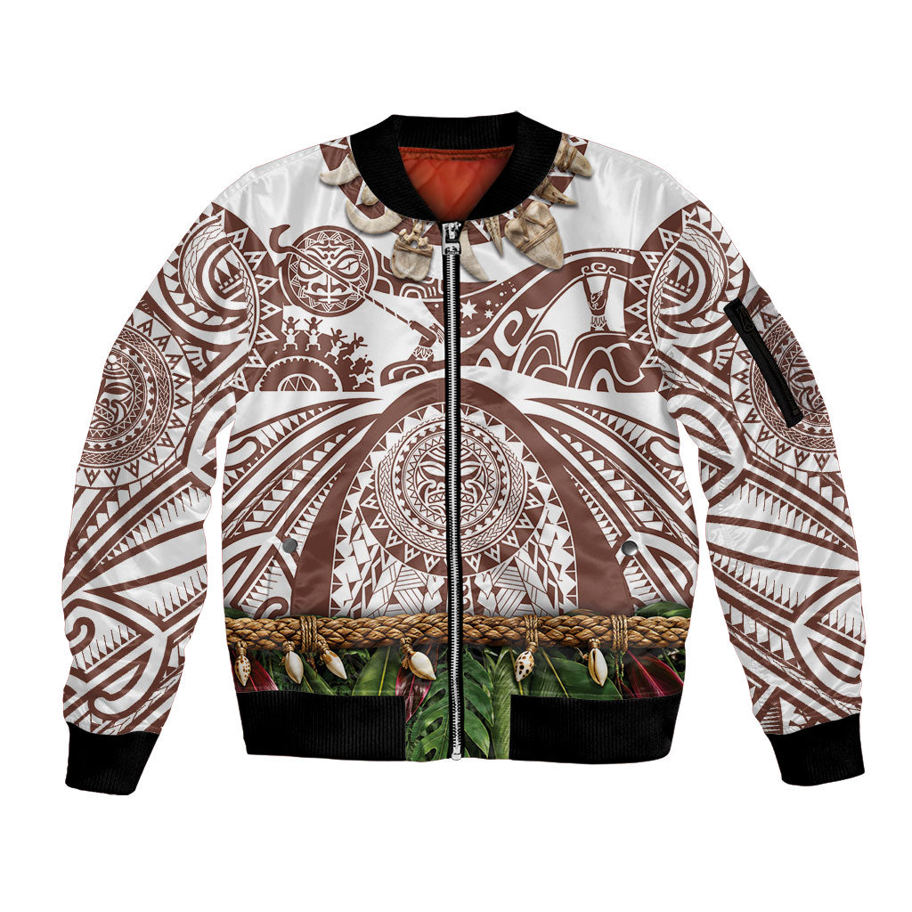 Polynesia Maui Umber Tattoo Inspired Sleeve Zip Bomber Jacket Tropical Leaf Skirt Costume DT05 Unisex Brown - Polynesian Pride
