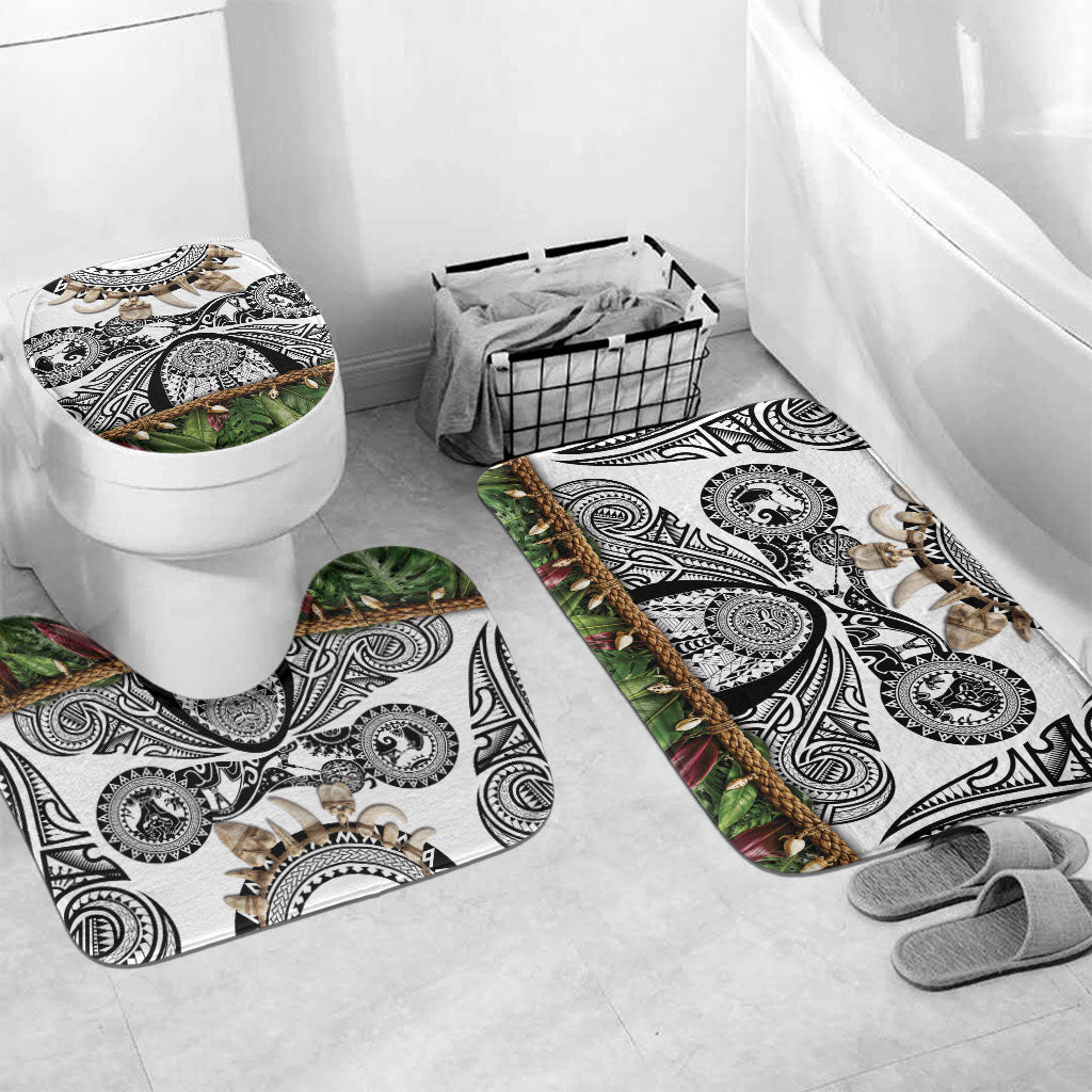 Polynesia Maui White Tattoo Inspired Bathroom Set Tropical Leaf Skirt Costume DT05 Mat Set Only (3 pcs) One Size White - Polynesian Pride
