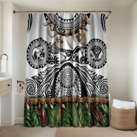 Polynesia Maui White Tattoo Inspired Bathroom Set Tropical Leaf Skirt Costume DT05 Shower Curtain Only White - Polynesian Pride