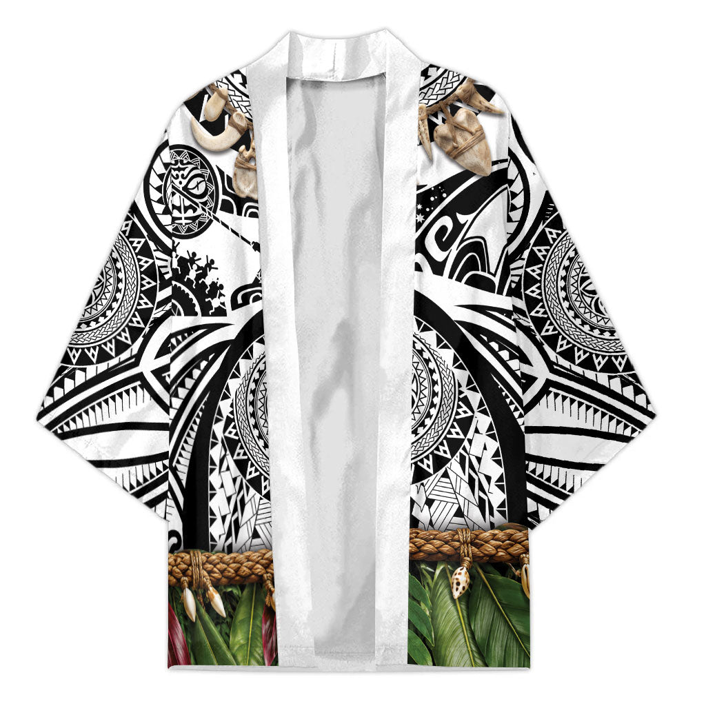Polynesia Maui White Tattoo Inspired Kimono Tropical Leaf Skirt Costume DT05 Unisex White - Polynesian Pride
