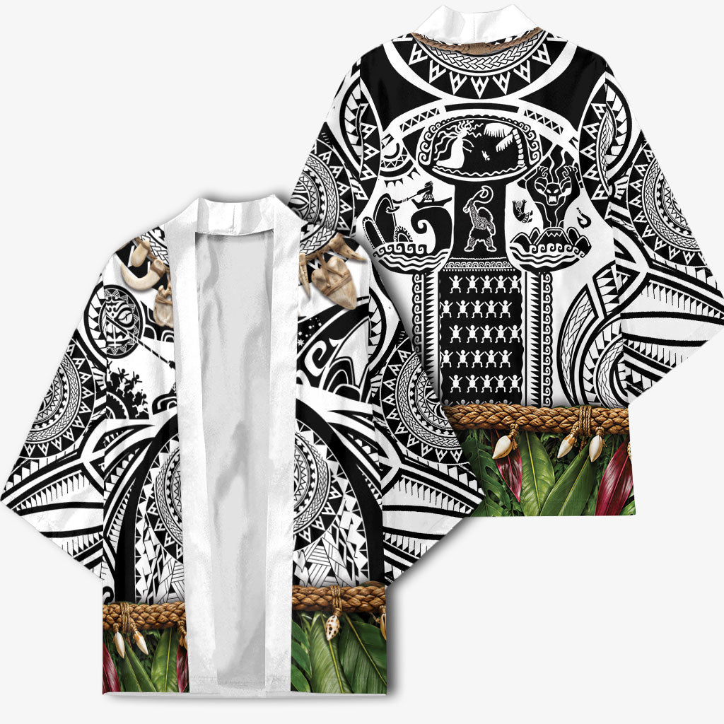 Polynesia Maui White Tattoo Inspired Kimono Tropical Leaf Skirt Costume DT05 - Polynesian Pride
