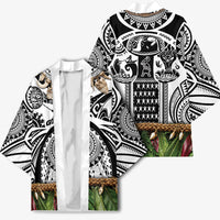 Polynesia Maui White Tattoo Inspired Kimono Tropical Leaf Skirt Costume DT05 - Polynesian Pride