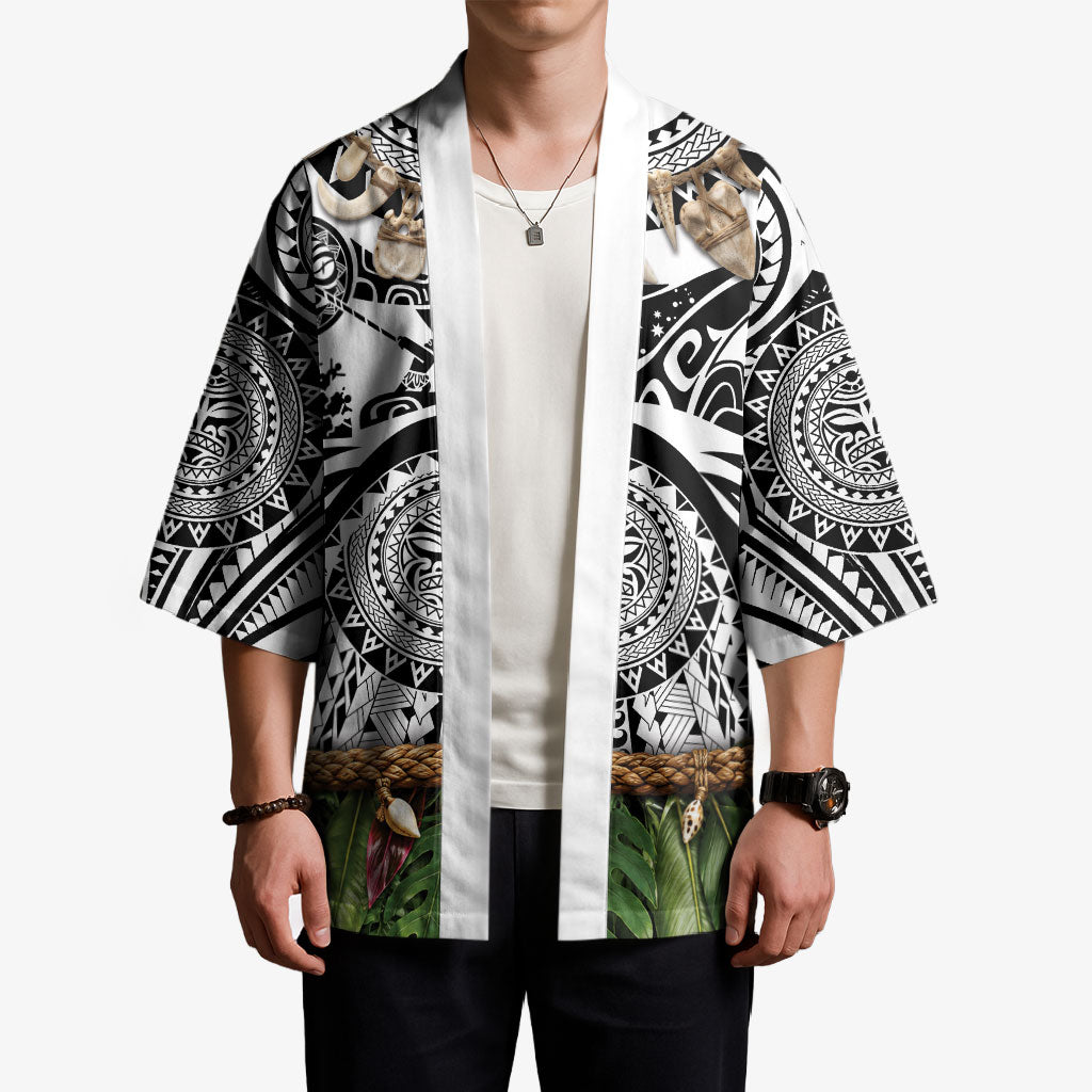 Polynesia Maui White Tattoo Inspired Kimono Tropical Leaf Skirt Costume DT05 - Polynesian Pride