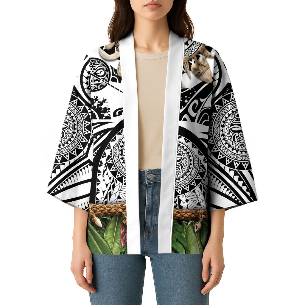 Polynesia Maui White Tattoo Inspired Kimono Tropical Leaf Skirt Costume DT05 - Polynesian Pride