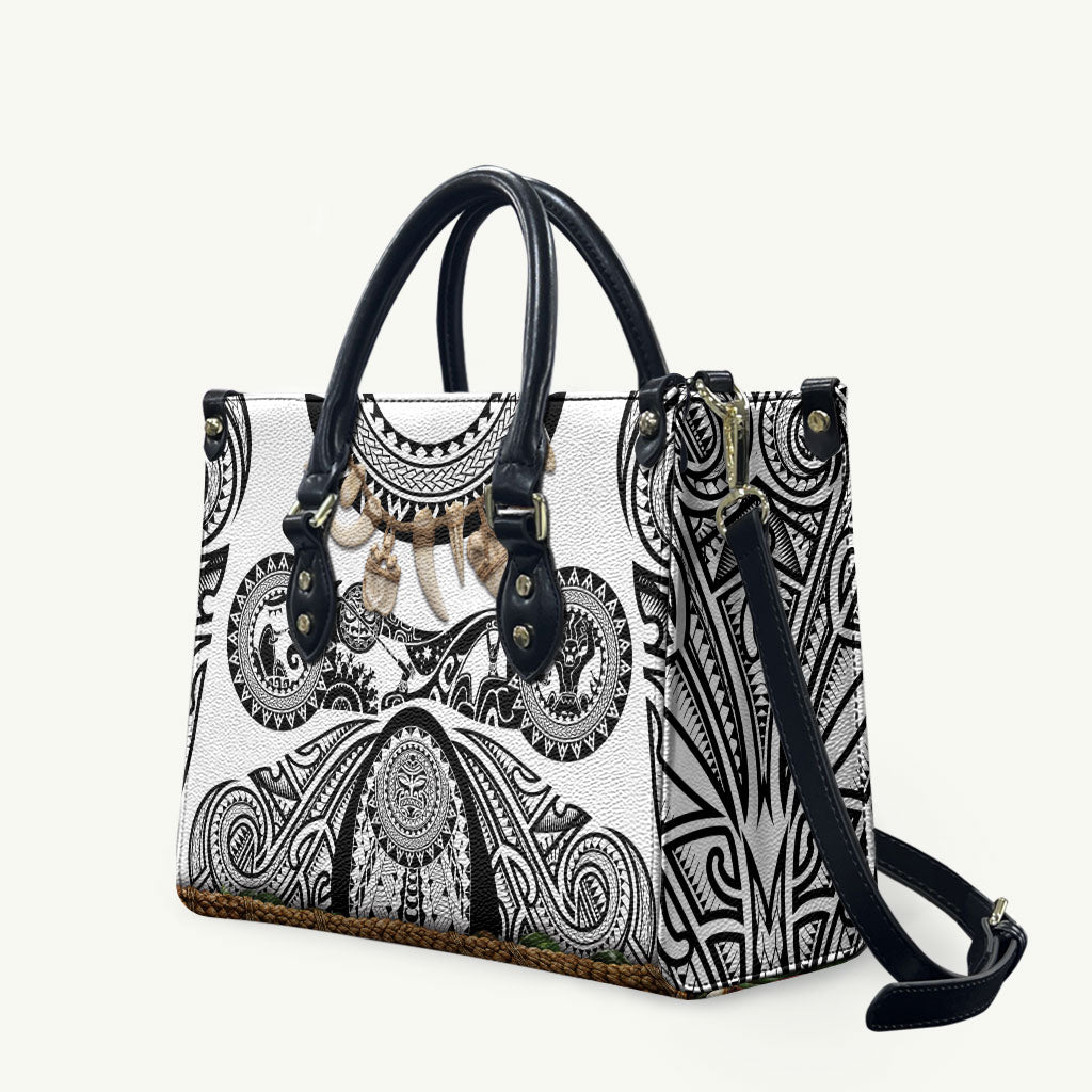 Polynesia Maui White Tattoo Inspired Leather Bag Tropical Leaf Skirt Costume DT05 White - Polynesian Pride