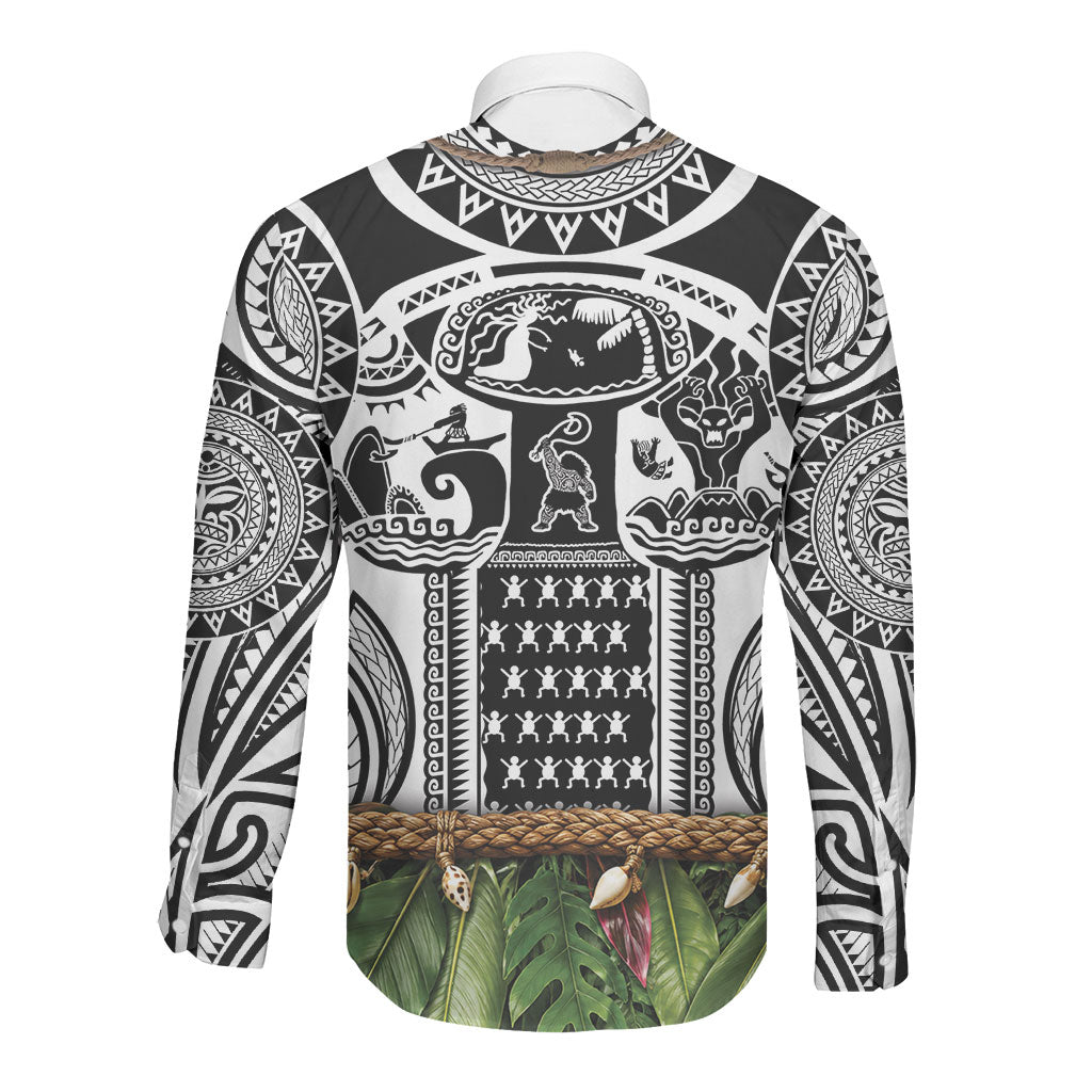 Polynesia Maui White Tattoo Inspired Long Sleeve Button Shirt Tropical Leaf Skirt Costume DT05 - Polynesian Pride
