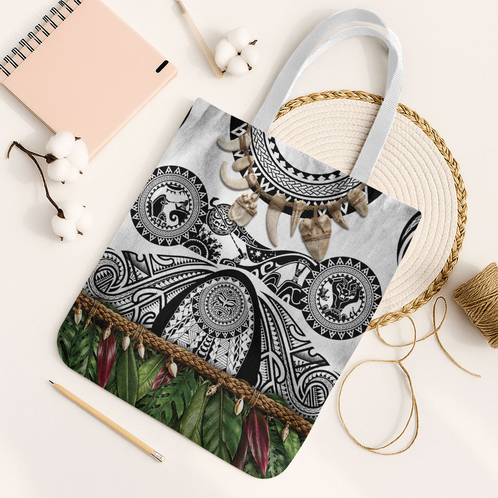 Polynesia Maui White Tattoo Inspired Tote Bag Tropical Leaf Skirt Costume DT05 White Strap One Size White - Polynesian Pride