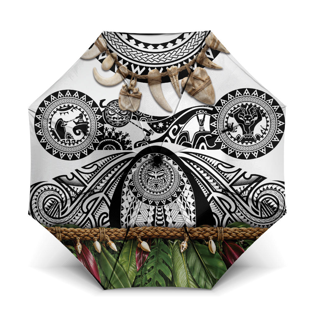 Polynesia Maui White Tattoo Inspired Umbrella Tropical Leaf Skirt Costume DT05 One Size Folded 11.42 inch Opened Diameter 37.4 inch White - Polynesian Pride