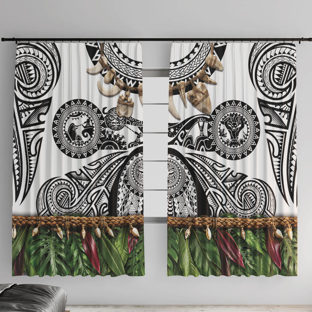 Polynesia Maui White Tattoo Inspired Window Curtain Tropical Leaf Skirt Costume DT05 With Hooks White - Polynesian Pride