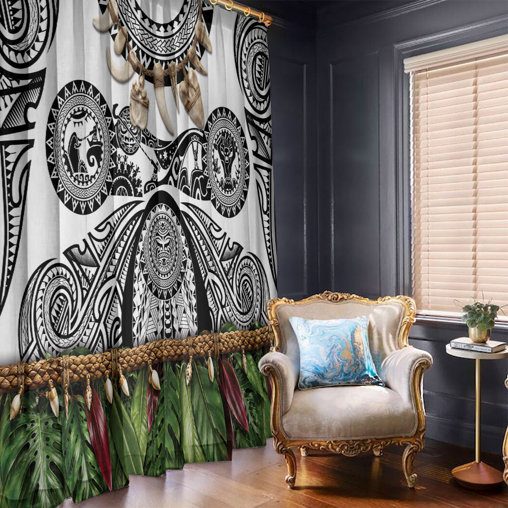 Polynesia Maui White Tattoo Inspired Window Curtain Tropical Leaf Skirt Costume DT05 - Polynesian Pride