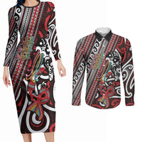 Personalised Maori Language Week Couples Matching Long Sleeve Bodycon Dress and Long Sleeve Button Shirt Ake Ake Ake Tribal Patterns