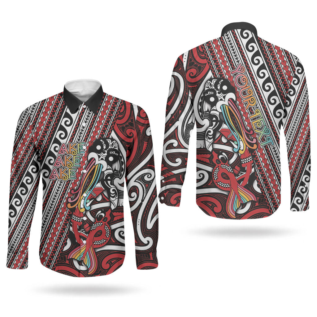 Personalised Maori Language Week Couples Matching Long Sleeve Bodycon Dress and Long Sleeve Button Shirt Ake Ake Ake Tribal Patterns
