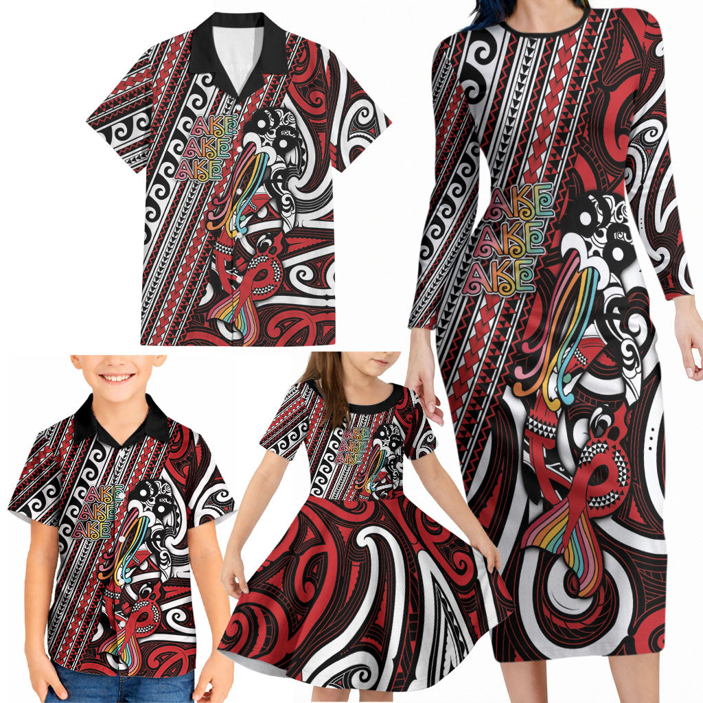 Personalised Maori Language Week Family Matching Long Sleeve Bodycon Dress and Hawaiian Shirt Ake Ake Ake Tribal Patterns DT05 - Polynesian Pride
