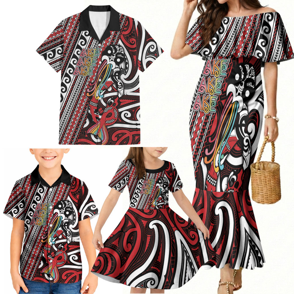 Personalised Maori Language Week Family Matching Mermaid Dress and Hawaiian Shirt Ake Ake Ake Tribal Patterns DT05 - Polynesian Pride