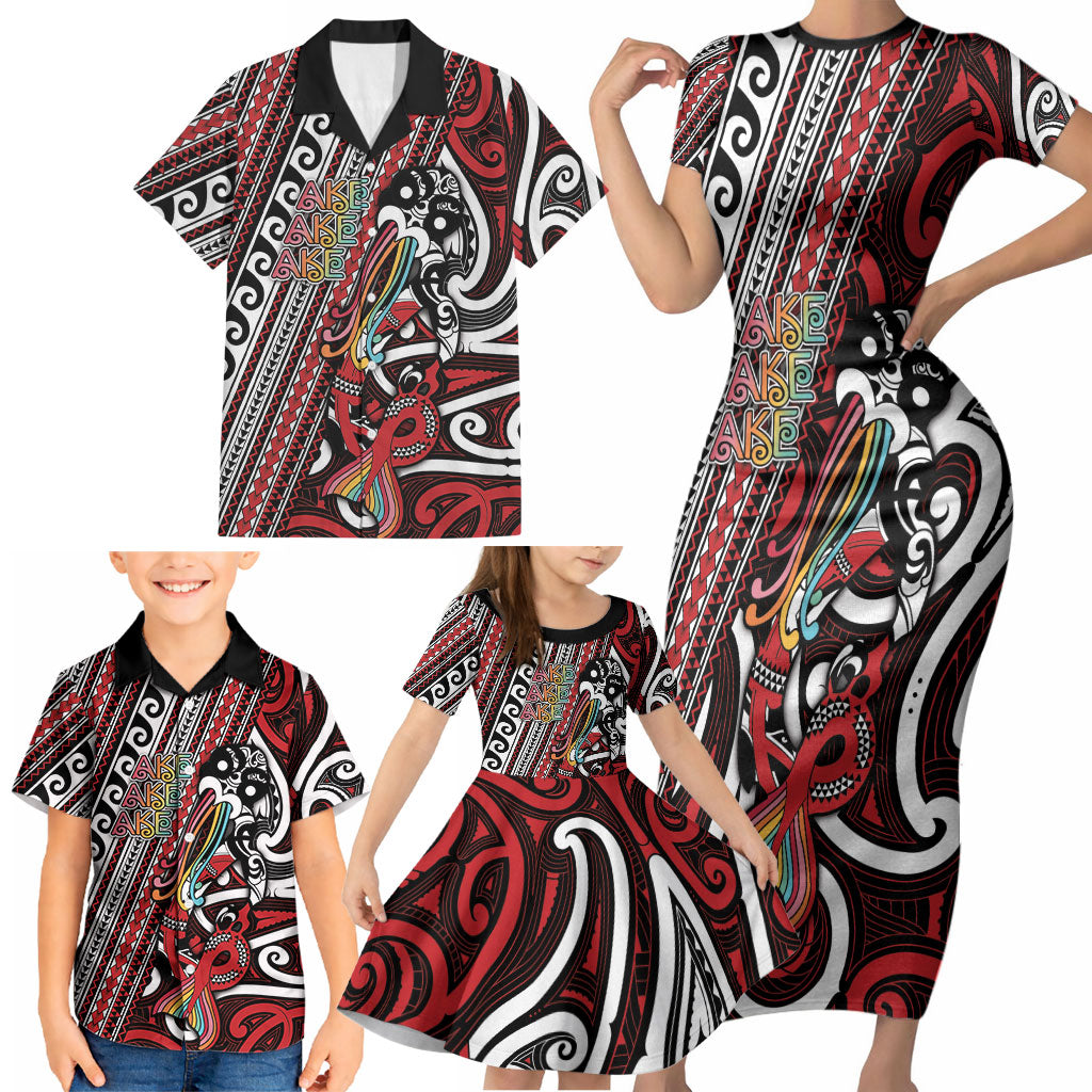 Personalised Maori Language Week Family Matching Short Sleeve Bodycon Dress and Hawaiian Shirt Ake Ake Ake Tribal Patterns DT05 - Polynesian Pride