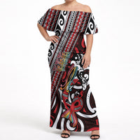 Personalised Maori Language Week Off Shoulder Maxi Dress Ake Ake Ake Tribal Patterns