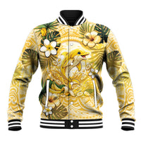 Hawaii Banana Dolphin Baseball Jacket Cute Cosplay Naiʻa Fish Tribal Patterns DT05 Unisex Yellow - Polynesian Pride