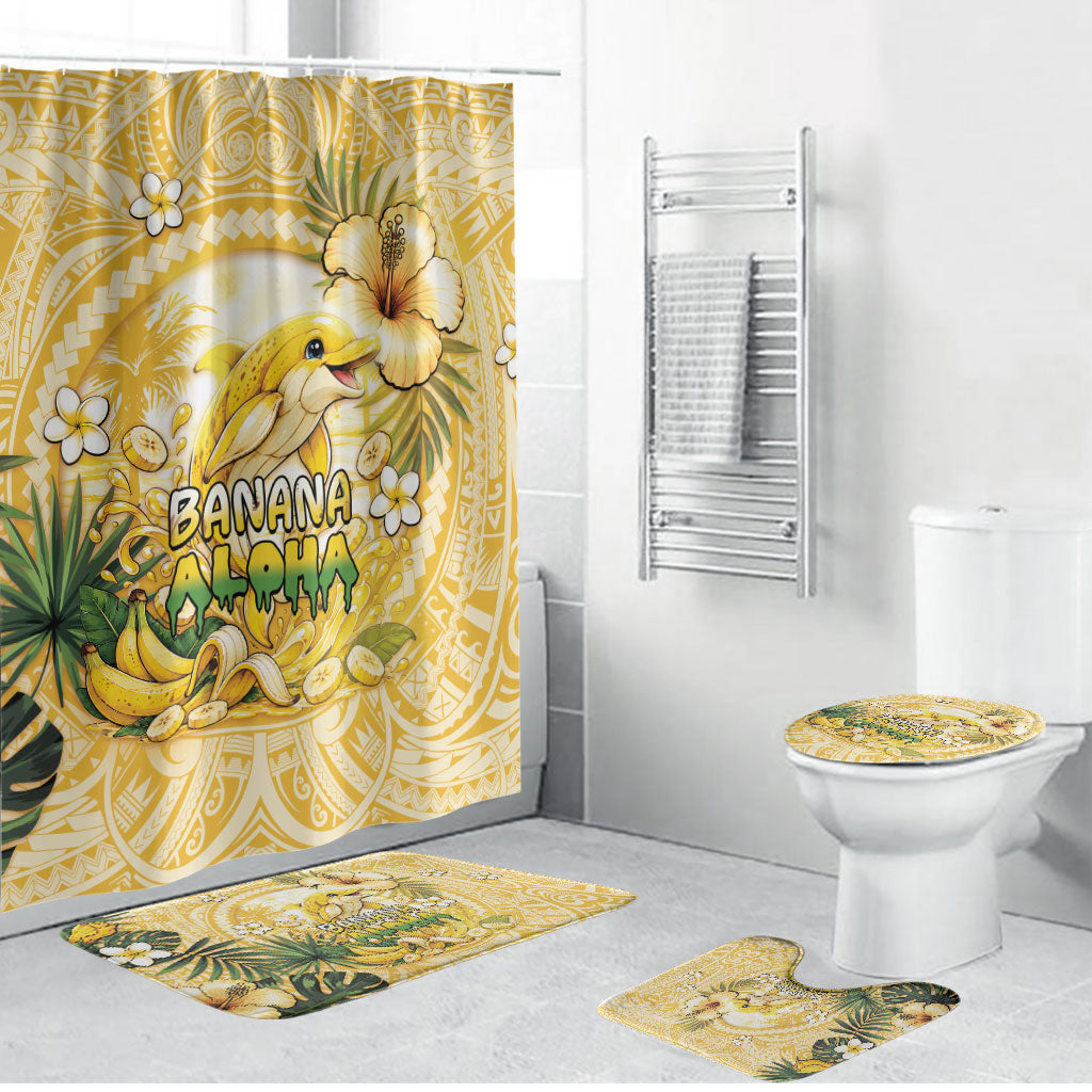 Hawaii Banana Dolphin Bathroom Set Cute Cosplay Naiʻa Fish Tribal Patterns DT05 Bathroom Set (4 pcs) Yellow - Polynesian Pride