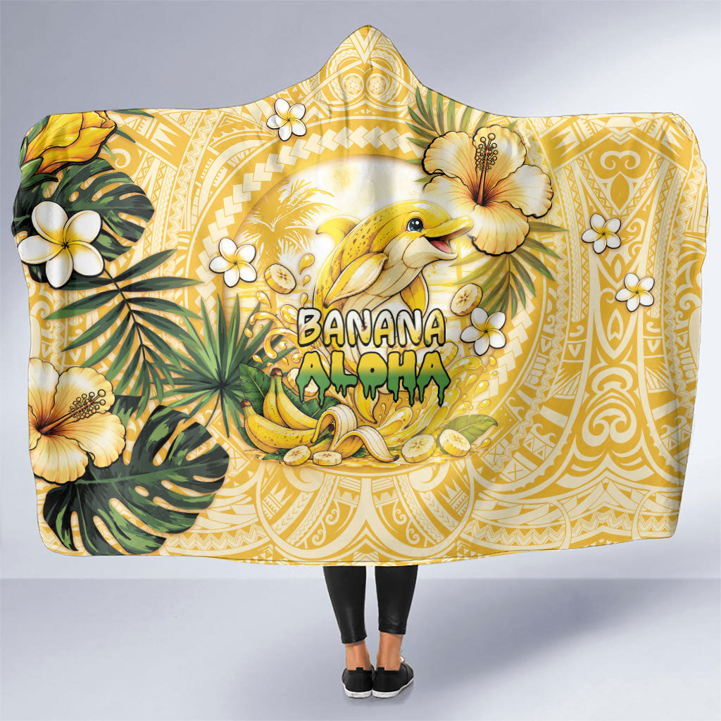 Hawaii Banana Dolphin Hooded Blanket Cute Cosplay Naiʻa Fish Tribal Patterns DT05 One Size Yellow - Polynesian Pride