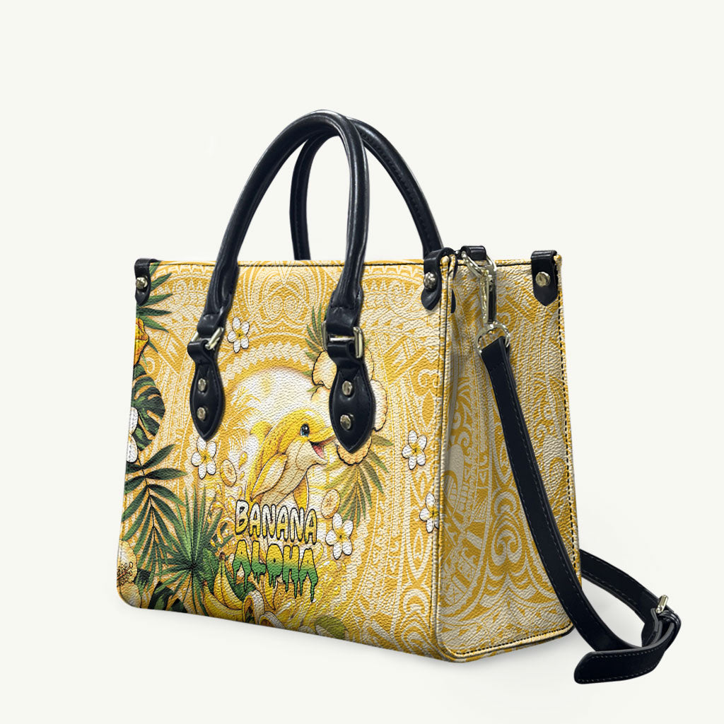 Hawaii Banana Dolphin Leather Bag Cute Cosplay Naiʻa Fish Tribal Patterns DT05 Yellow - Polynesian Pride
