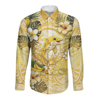 Hawaii Banana Dolphin Long Sleeve Button Shirt Cute Cosplay Naiʻa Fish Tribal Patterns DT05 Unisex Yellow - Polynesian Pride
