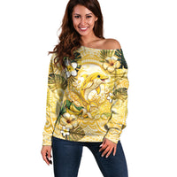 Hawaii Banana Dolphin Off Shoulder Sweater Cute Cosplay Naiʻa Fish Tribal Patterns DT05 Women Yellow - Polynesian Pride