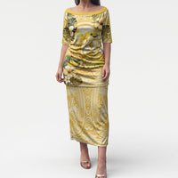 Hawaii Banana Dolphin Puletasi Cute Cosplay Naiʻa Fish Tribal Patterns DT05 Long Dress Yellow - Polynesian Pride