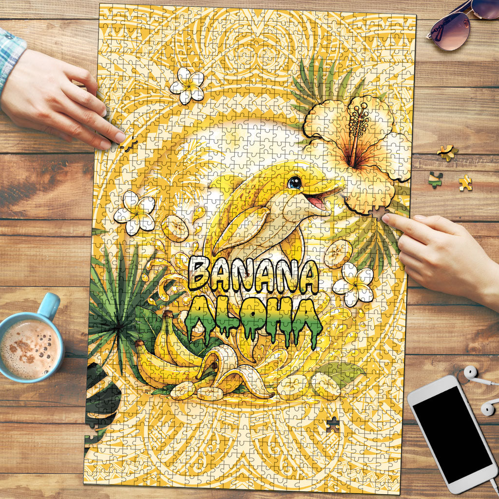 Hawaii Banana Dolphin Puzzle Cute Cosplay Naiʻa Fish Tribal Patterns DT05 Yellow - Polynesian Pride
