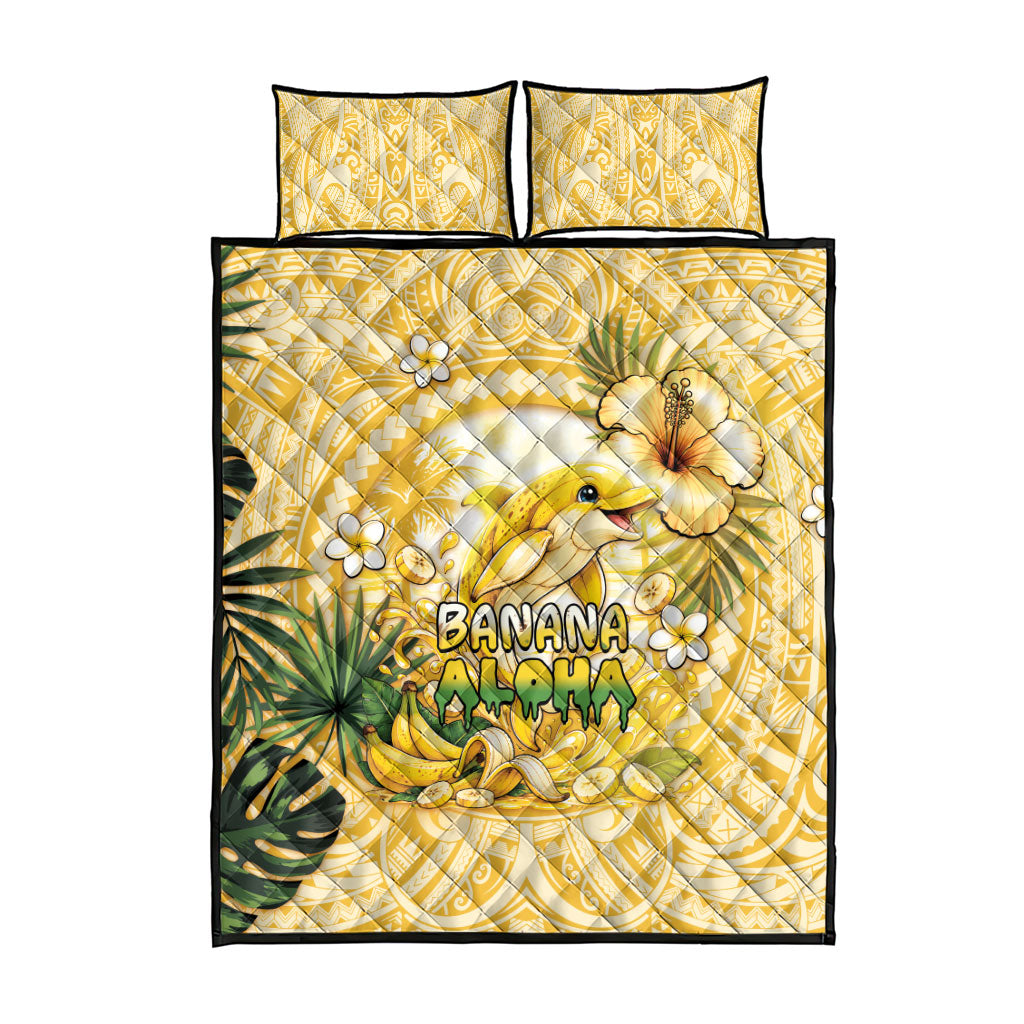Hawaii Banana Dolphin Quilt Bed Set Cute Cosplay Naiʻa Fish Tribal Patterns DT05 - Polynesian Pride