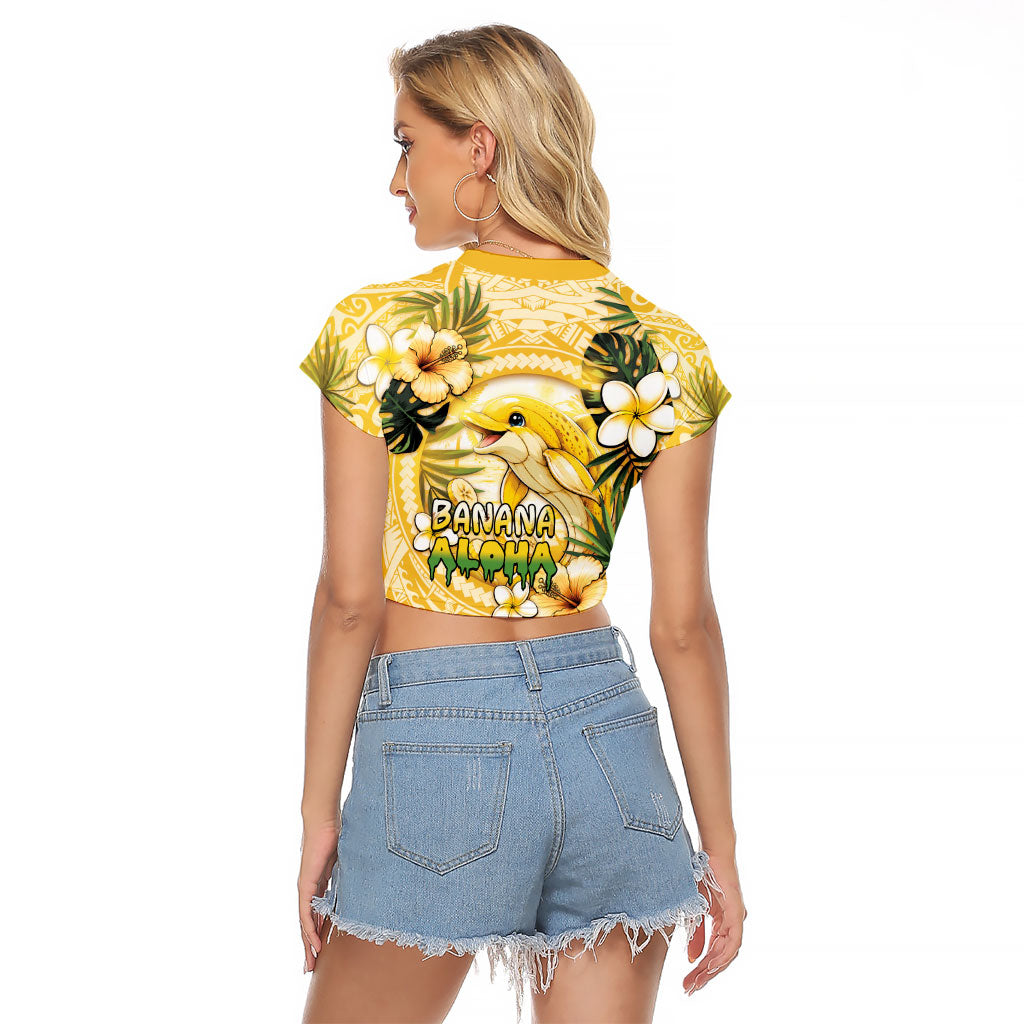 Hawaii Banana Dolphin Raglan Cropped T Shirt Cute Cosplay Naiʻa Fish Tribal Patterns DT05 - Polynesian Pride