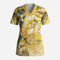 Hawaii Banana Dolphin Scrub Top Cute Cosplay Naiʻa Fish Tribal Patterns DT05 Adult Yellow - Polynesian Pride