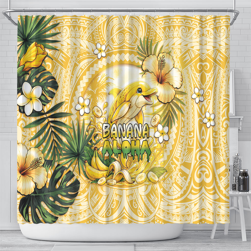 Hawaii Banana Dolphin Shower Curtain Cute Cosplay Naiʻa Fish Tribal Patterns DT05 - Polynesian Pride