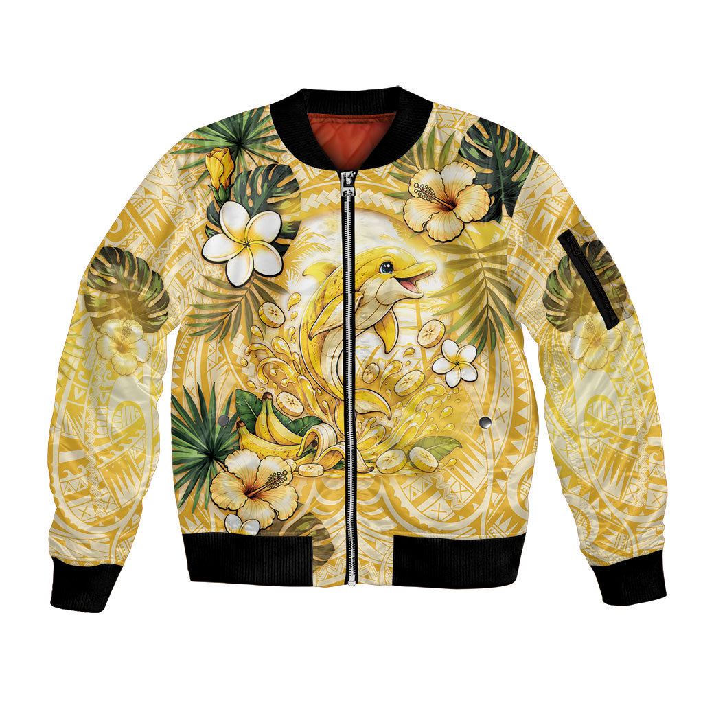 Hawaii Banana Dolphin Sleeve Zip Bomber Jacket Cute Cosplay Naiʻa Fish Tribal Patterns DT05 Unisex Yellow - Polynesian Pride