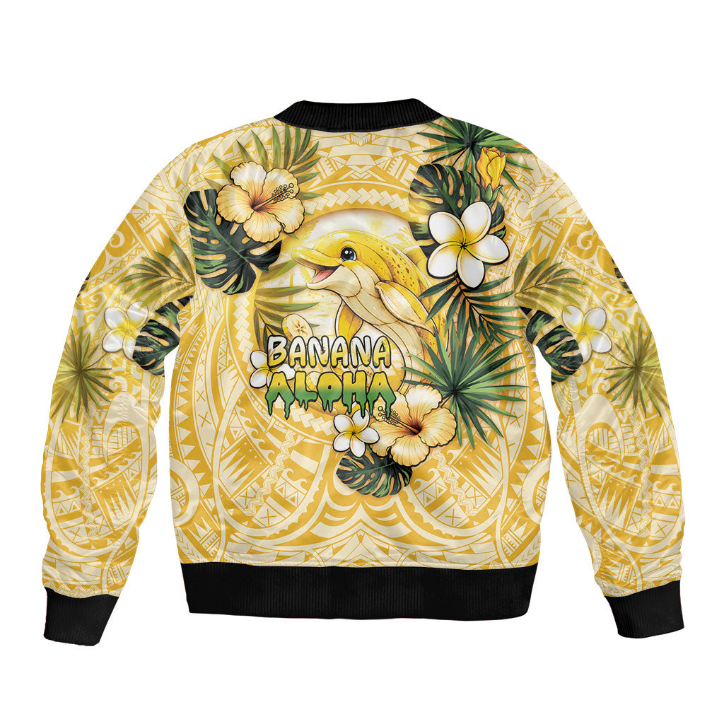 Hawaii Banana Dolphin Sleeve Zip Bomber Jacket Cute Cosplay Naiʻa Fish Tribal Patterns DT05 - Polynesian Pride
