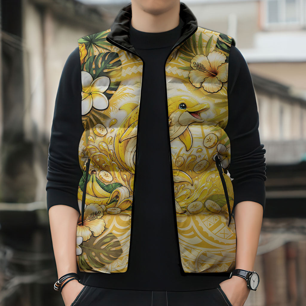 Hawaii Banana Dolphin Sleeveless Puffer Jacket Cute Cosplay Naiʻa Fish Tribal Patterns DT05 - Polynesian Pride