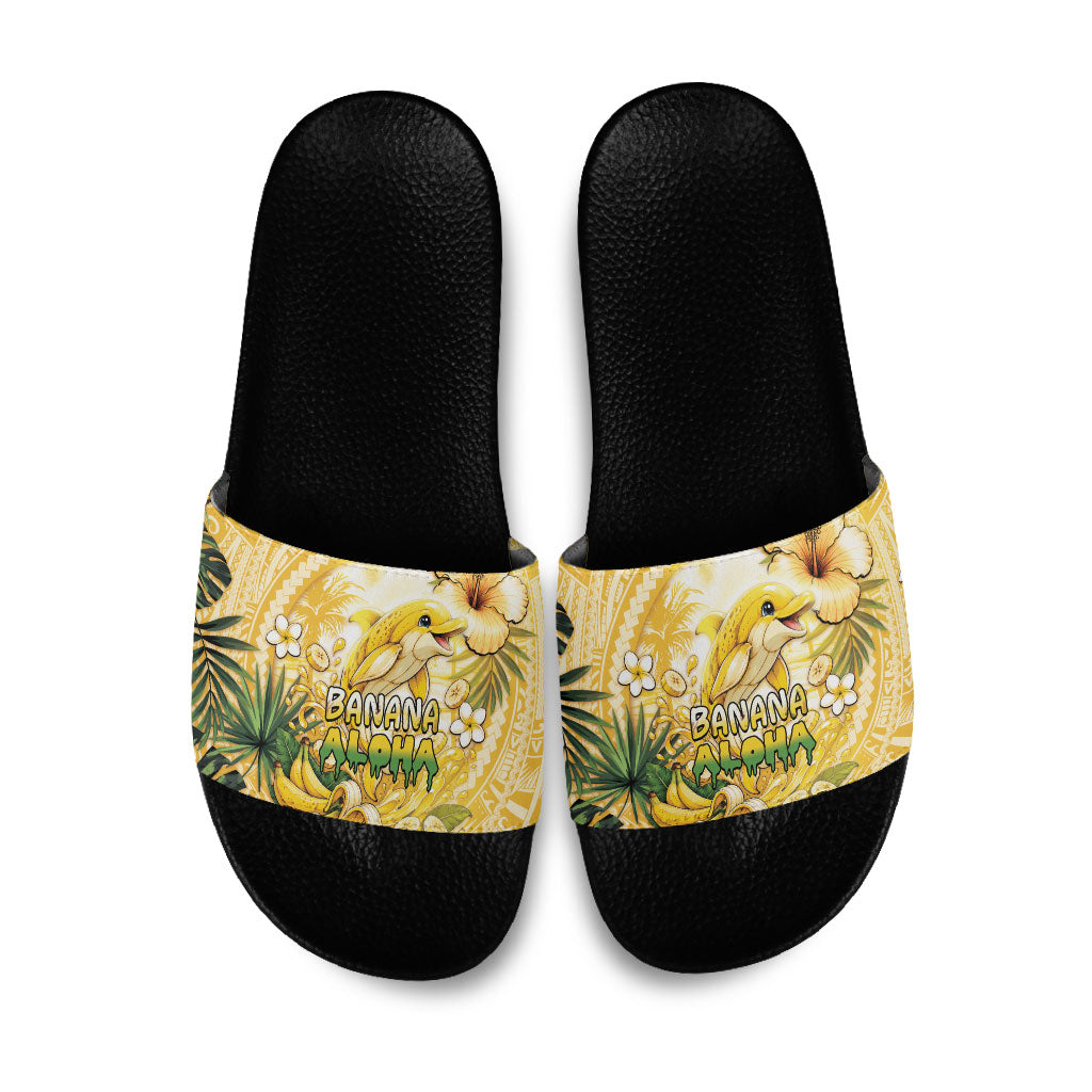 Hawaii Banana Dolphin Slide Sandals Cute Cosplay Naiʻa Fish Tribal Patterns DT05 Yellow - Polynesian Pride