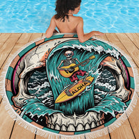 3D Illusion Surfing Skull Aloha Halloween Beach Blanket Tropical Guitarist Bones Wave