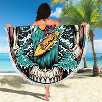 3D Illusion Surfing Skull Aloha Halloween Beach Blanket Tropical Guitarist Bones Wave