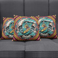 3D Illusion Surfing Skull Aloha Halloween Pillow Cover Tropical Guitarist Bones Wave