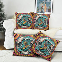 3D Illusion Surfing Skull Aloha Halloween Pillow Cover Tropical Guitarist Bones Wave