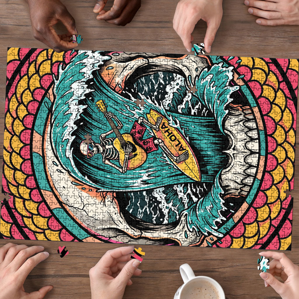 3D Illusion Surfing Skull Aloha Halloween Puzzle Tropical Guitarist Bones Wave