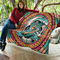 3D Illusion Surfing Skull Aloha Halloween Quilt Tropical Guitarist Bones Wave